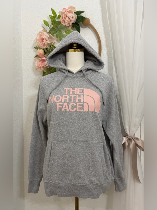 The North Face Tops - NEW The North Face Hoodie Gray Fleece Pullover Pink Logo Sweatshirt Size M